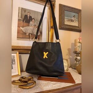 Paloma Picasso Black Leather Shoulder Bag